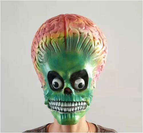 Vista 4 de Máscara de alienígena de látex espeluznante máscara de Halloween disfraz de fiesta de Halloween adulto marciano máscara marciana máscara marciana