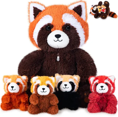 Vista 7 de Syhood - 5 piezas de peluche de panda rojo nutritivo con 4 juguetes de peluche lindos para bebés, regalos interactivos para niños, jardín