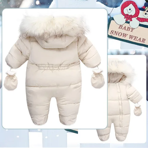 Vista 2 de Traje de nieve de forro polar para bebé, abrigo de invierno con capucha y guantes
