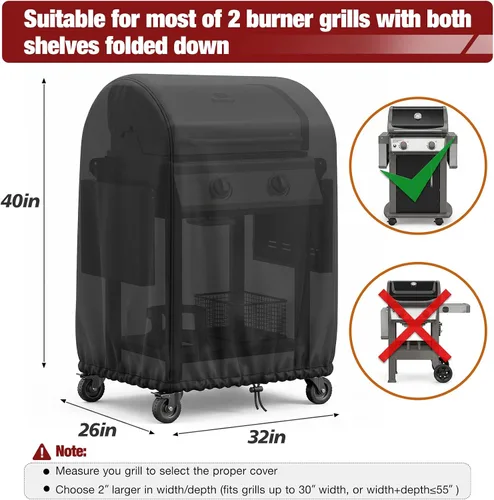 Vista 2 de Funda para Parrilla, 32 Pulgadas Impermeable Resistente a los Rayos UV de Servicio Pesado Funda Pequeña para Parrilla BBQ para Parrilla al Aire