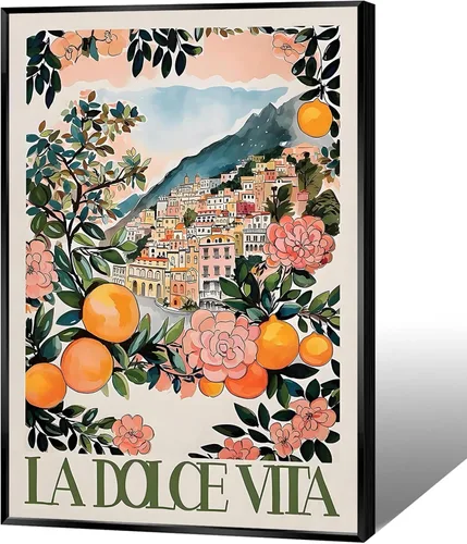 Vista 9 de Pósteres de lienzo de moda de la costa italiana de Amalfi, Italia, vino, comida, fruta, arte de pared, arte de pared de Al Fresco, cita para amantes