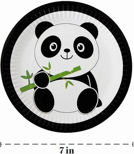 Vista 2 de Suministros para fiestas de pandas, 20 platos, 20 servilletas y 1 mantel