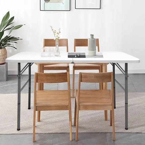 Vista 2 de Mesa plegable de 4 pies, mesas portátiles de plástico para comedor, fiestas, tarjetas, picnic, camping, granito, blanco