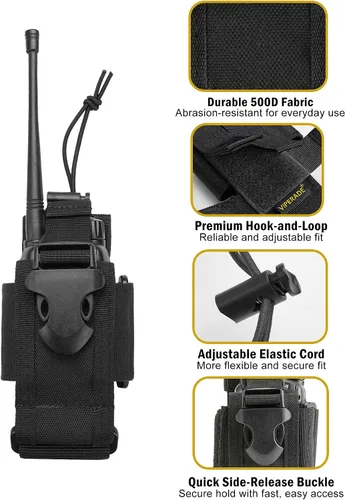 Vista 6 de VIPERADE MOLLE Funda de Radio - Funda Universal para Walkie Talkie para Cinturón de Servicio y Chaleco, Soporte de Radio Táctico para Baofeng
