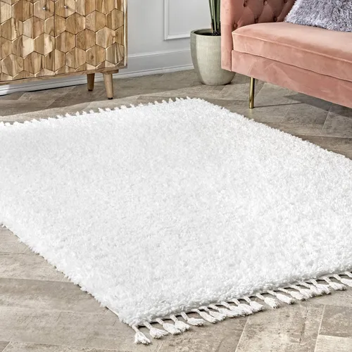 Vista 29 de NULOOM Neva Alfombra de Área Shag Moderna con Borlas, 8' Cuadrada, Beige Neva Beige