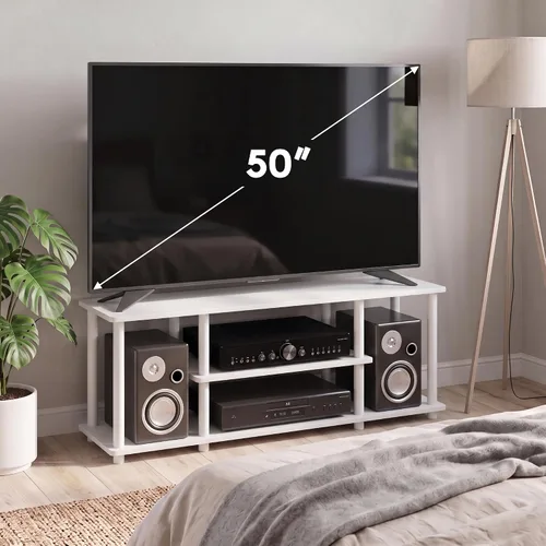 Vista 2 de Furinno Turn-N-Tube - Soporte de TV de 3 niveles sin herramientas, color Blanco/Blanco