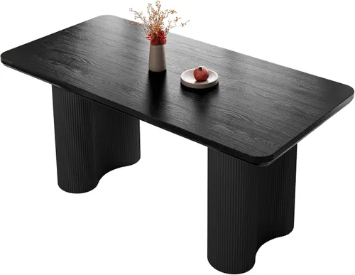 Vista 6 de Mesa de comedor rectangular de 62.99 pulgadas para 4-6 personas, mesa de cocina moderna con patas en forma de onda, mesas de comedor para cocina
