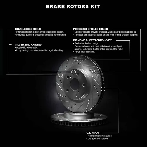Vista 3 de R1 Concepts Kit de rotor de freno delantero Rotores de freno Disco de freno Perforado y ranurado Compatible con Daewoo Leganza 1999-2002