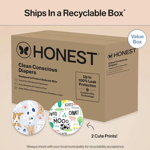 Vista 9 de The Honest Company Pañales, paquete económico, protección contra fugas 2-Color múltiple