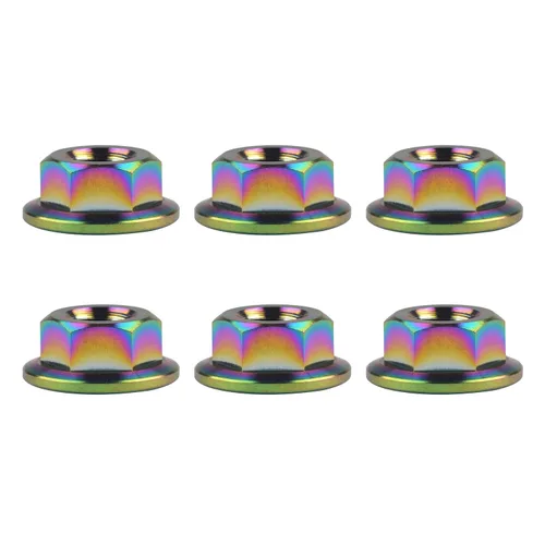 Vista 74 de Tuercas hexagonales Titanium DIN6923 (paso M5 0.03 in, negro) M5 M6 M8 M10 M12 M14 M16 para bicicletas, motocicletas, coches, paquete de 6