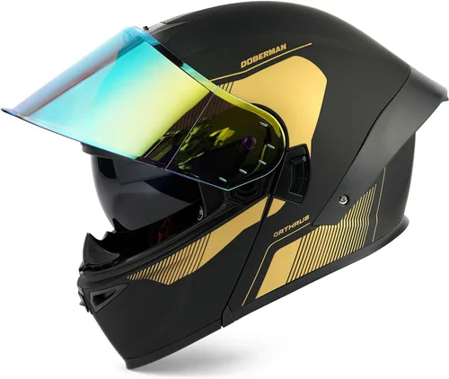 Vista 4 de Orthrus Casco modular LED para motocicleta de cara completa - Aprobado por el DOT, con visor abatible doble, protector solar y listo para Bluetooth
