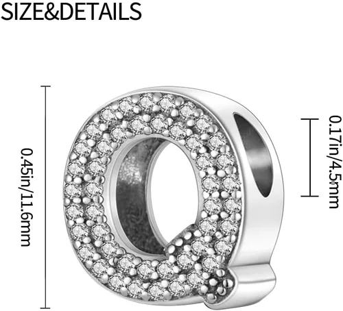 Vista 3 de TINSLO Dijes con iniciales del alfabeto, letras completas de la A a la Z, plata de ley 925, circonitas cúbicas, colgantes para pulseras europeas