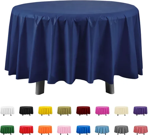 Vista 33 de Eleclassi Negro Paquete de 12 Manteles Redondos de Plástico Desechables Premium - Manteles de Mesa de Plástico Redondos de 84 Pulgadas para Fiestas