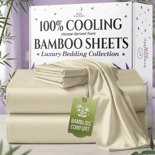 Vista 31 de SLEEP SANCTUARY - Juego de sábanas 100% viscosa derivada de bambú tamaño individual 4 piezas – Sábanas de lujo BamBliss de enfriamiento