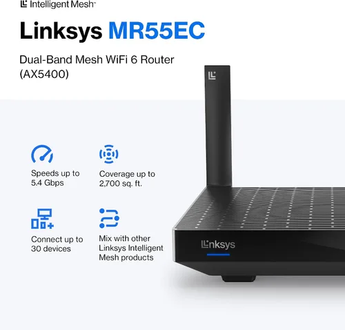 Vista 3 de Linksys Hydra Pro 6 Mesh WiFi 6 Router - Reemplazo del extensor WiFi - MR5500-AMZ - Router WiFi de malla para Internet inalámbrico - Router