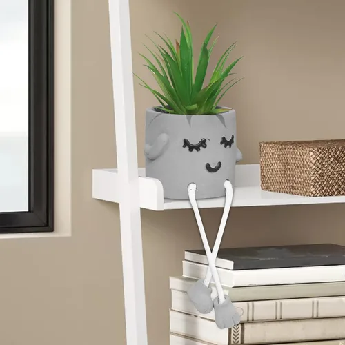 Vista 8 de Zerzsy - Suculentas artificiales en macetas de cemento con patas colgantes, decoración de estantes de cocina, decoración de estantes de baño