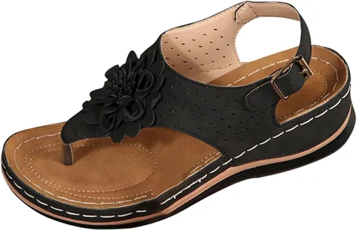 Vista 14 de Chanclas para mujer 2026, soporte de arco de flores, sandalias ortopédicas sin cordones con puntera abierta, bucle ajustable, sandalias de cuña
