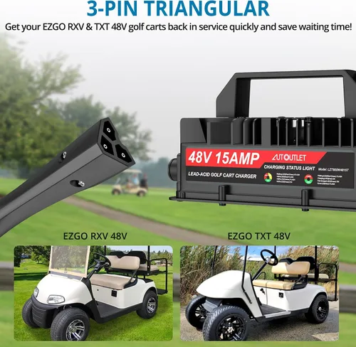 Vista 3 de AUTOUTLET Cargador de carrito de golf de 48 V y 15 amperios, carga rápida con tecnología inteligente para batería de plomo ácido, cable extralargo