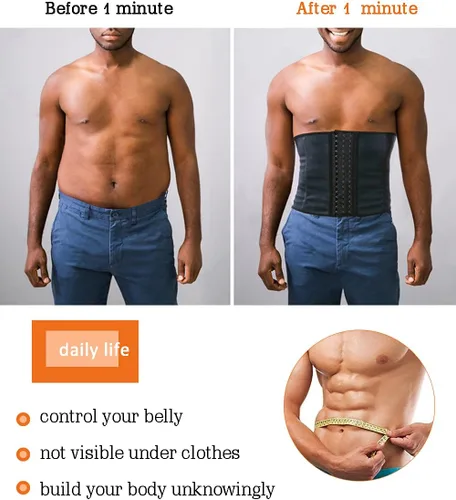 Vista 2 de GainKee 100% Látex Fajas de Entrenamiento para Cintura de Hombre con Hueso de Acero, Cinturón de Sudor, Traje de Sauna para Fitness, Moldeador