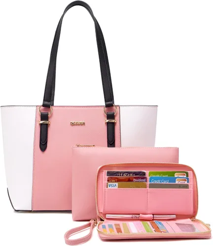 Vista 8 de Qiyuer - Bolsos para mujer, carteras, juegos de bolsos con asa superior, bolsos de hombro, bolso de mano, bolso de trabajo con cartera a juego, 3