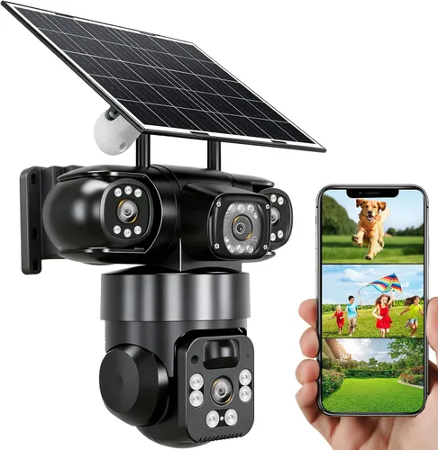 Vista 12 de KEPEAK Cámara de seguridad solar inalámbrica para exteriores, cámara PTZ de triple lente, inclinación panorámica de 360°, visión nocturna a