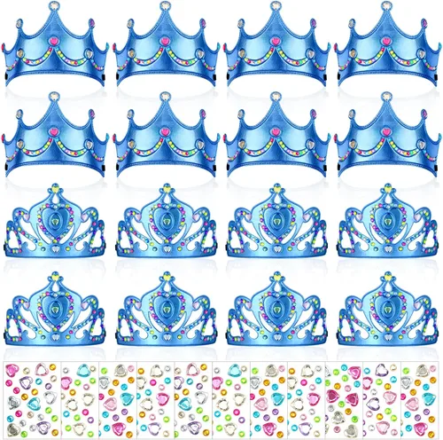 Vista 9 de Yaomiao 44 coronas de espuma de cumpleaños para niños, tiaras de princesa, sombrero de rey, kits de calcomanías de diamantes a granel