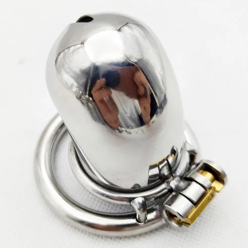 Vista 4 de Jaula de castidad de metal de acero inoxidable, dispositivo de castidad masculina, jaula de polla, juguetes sexuales para hombres con bloqueo