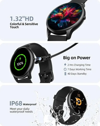 Vista 5 de Reloj inteligente Parsonver para hombres y mujeres (responder/hacer llamadas), pantalla HD, rastreador de fitness IP68 resistente al agua con más