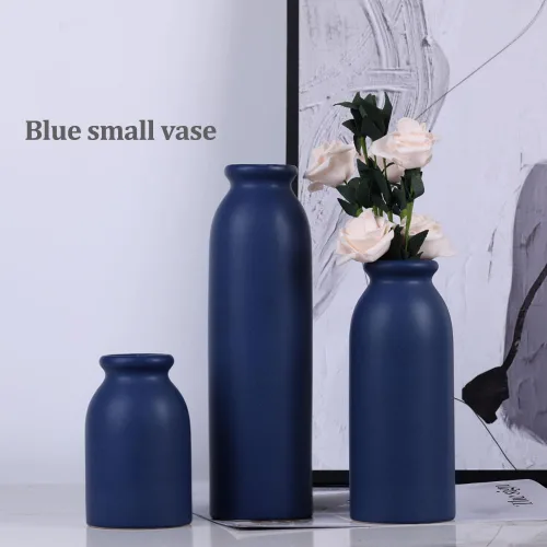 Vista 5 de Juego de 3 jarrones de cerámica azul marino decorativos para centros de mesa, granja y decoración del hogar, ideal para sala de estar, cocina