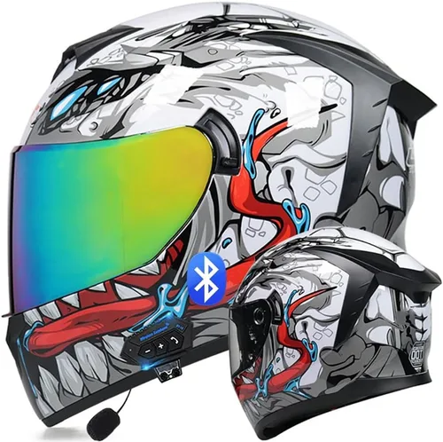 Vista 11 de Casco de motocicleta Bluetooth de cara completa abatible con micrófono, diseño de ala trasera aprobado por DOT, reducción de ruido con doble visera