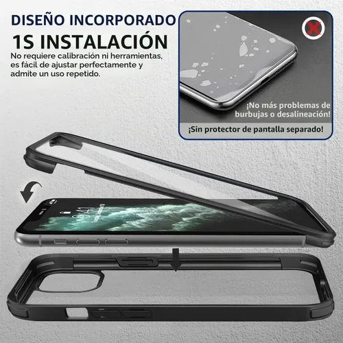 Vista 8 de Funda para iPhone 11 con protector de pantalla [vidrio templado 9H integrado], protección de cuerpo completo 360 de doble capa protectora Negro