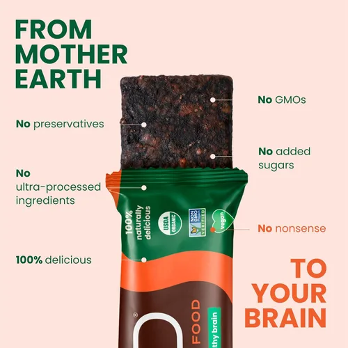 Vista 4 de iMind Brain Food Bars - Barras orgánicas veganas de frutas saludables para adultos y niños con bacopa, luteína, Omega 3-6, colina, barra energética
