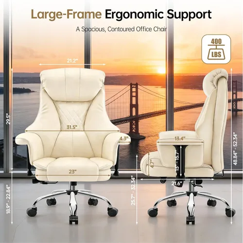 Vista 3 de AreShark Silla de oficina grande y alta, silla ejecutiva de escritorio de cuero con respaldo alto y soporte lumbar ajustable, ergonómica, cómoda