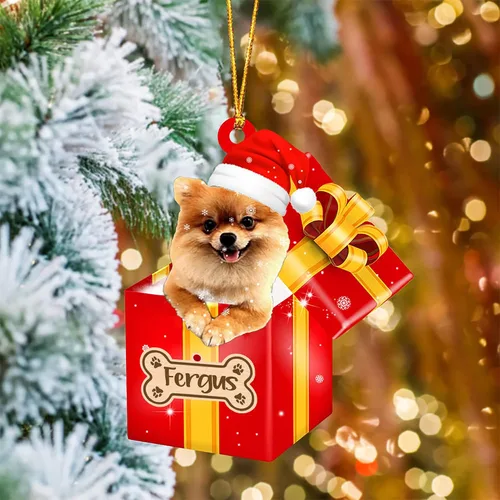 Vista 24 de Adorno de Navidad personalizado de Akita Inu, nombre personalizado Akita Inu para árbol de Navidad, en caja de regalo roja
