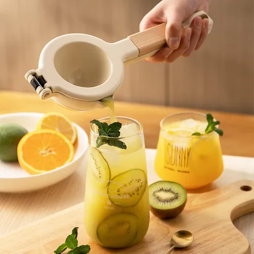 Vista 7 de Exprimidor de cítricos, Exprimidor manual de metal Exprimidor de limón con mango de madera, Exprimidor de cítricos de mano Herramienta de cocina