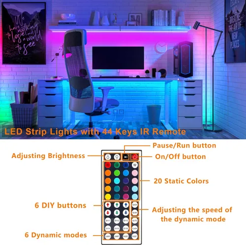 Vista 5 de Kit de tiras de luz LED USB, 4 tiras de luz LED RGB precortadas de 1.64 pies/6.56 pies, luces de fondo de TV que cambian de color con control