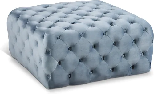 Vista 8 de Meridian Furniture Ariel Collection Modern Otomana/banco tapizado de terciopelo negro contemporáneo con botones profundos, marco de madera maciza