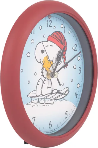 Vista 2 de Mark Feldstein, Snoopy de Peanuts en trineo Reloj de sonido navideño, rojo, 20,3 cm
