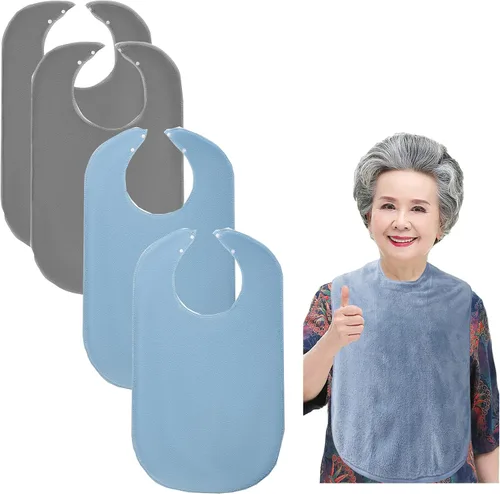 Vista 8 de Paquete de 3 baberos para adultos para hombres o mujeres, baberos grandes para personas mayores, lavables y absorbentes