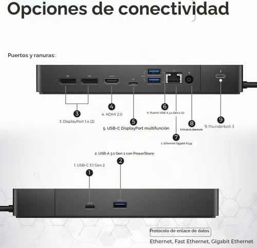 Vista 2 de Dell WD19TBS - Estación de carga Thunderbolt con adaptador de alimentación de CA de 180 W (entrega de potencia de 130 W) + cable HDMI + cable