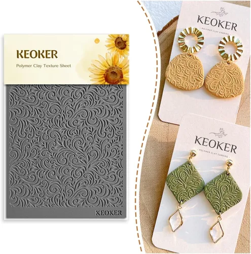 Vista 9 de KEOKER Juego de sábanas con textura de arcilla polimérica, moldes de aretes de arcilla para aretes, funciona con cortador de arcilla polimérica