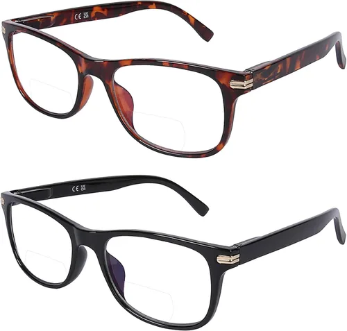 Vista 8 de DOOViC Gafas de lectura bifocales, paquete de 2 lentes de lectura con bloqueo de luz azul, negra/tortuga, bisagra de resorte de calidad para hombres