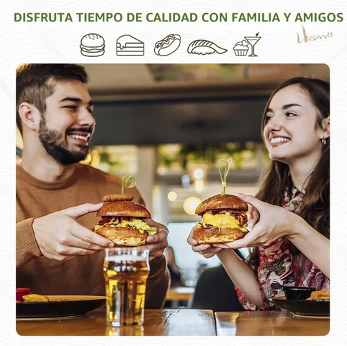 Vista 6 de URSMART 300 palillos de cóctel de bambú, palillos de dientes para aperitivos de 4.7 pulgadas, brochetas de bambú hechas a mano con lazo, nudo