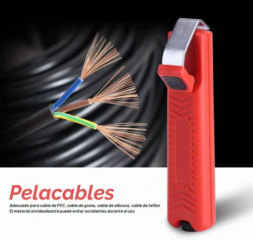 Vista 4 de Herramienta de pelado de cables, profundidad de corte ajustable, pelacables duros, mini cuchillo rojo, cortador de alicates, herramienta