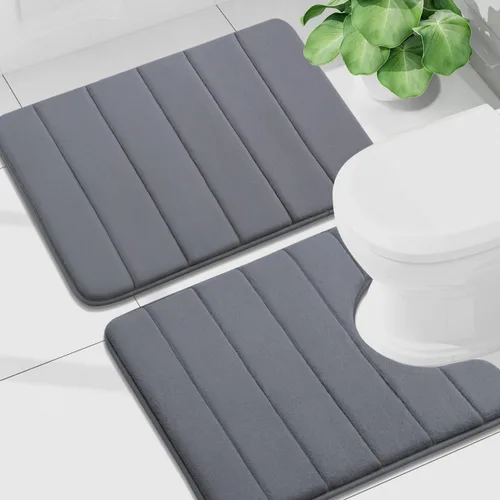 Vista 24 de Buganda Juego de 2 alfombras y tapetes de baño de espuma viscoelástica, lavables a máquina, suaves, antideslizantes, absorbentes, para baño, ducha