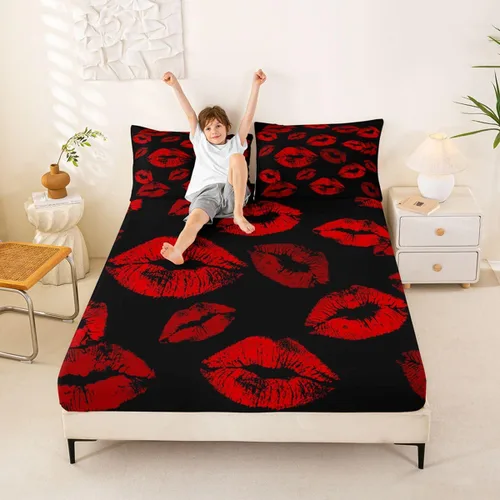 Vista 13 de Feelyou Leopard Print Lips Fitted Sheet Twin Size for Kids Boys Girls Cheetah Print Bed Sheets Set 16" Deep Pocket Soft Breathable Microfiber