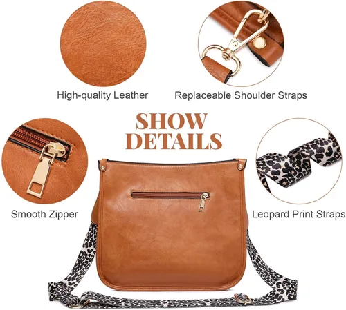 Vista 5 de Freie Liebe Bolsos cruzados grandes para mujer con 3 correas de cuero vegano, bolsos cruzados de hombro