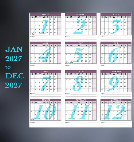 Vista 5 de Attendance Calendar Employee Card Attendance Record Tracker 2027, 50 Sheets