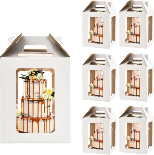 Vista 13 de XININSUN Cajas para pasteles altas de 10 pulgadas con ventanas, 10x10x12 Transportador de pasteles alto, Caja para pasteles escalonados, Caja
