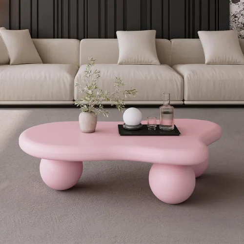Vista 16 de WILLIAMSPACE Mesa de centro Cloud de 39.7 pulgadas con 4 patas redondas, moderna mesa central de madera, mesa de té irregular para sala de estar